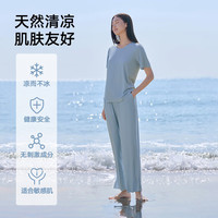 松山棉店小薄荷罗纹家居服套装半袖显瘦三件套睡衣透气春夏薄荷曼波 短袖套装-女士-松绿 2XL (女士175)