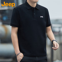 吉普（JEEP）T恤男士短袖春夏季Polo商务休闲衫潮流宽松衣服男装 黑色 XL 
