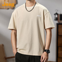 JEEP260g重磅短袖T恤男2025夏季圆领纯棉套头上衣宽松短袖男
