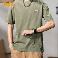 JEEP260g重磅短袖T恤男2025夏季圆领纯棉套头上衣宽松短袖男