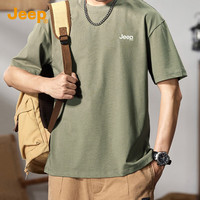 JEEP260g重磅短袖T恤男2025夏季圆领纯棉套头上衣宽松短袖男 M 灰绿色