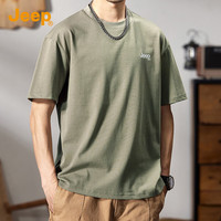 JEEP260g重磅短袖T恤男2025夏季圆领纯棉套头上衣宽松短袖男 L 灰绿色