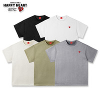 查尔斯桃心 麂皮绒短袖t恤男夏季薄款透气爱心刺绣宽松纯色五分袖 L 灰色