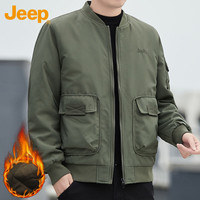 吉普（JEEP）外套男秋冬季宽松加厚保暖棒球领夹克男士休闲衣服男装