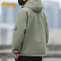 吉普（JEEP）夹克男士外套春秋季宽松休闲工装衣服男女款男装 军绿 2XL 