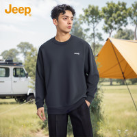 JEEP吉普春季男士卫衣休闲舒适圆领简约打底衫长袖T恤男 深灰 XL 