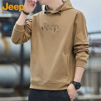 吉普（JEEP）卫衣男春秋季宽松长袖T恤男士潮流重磅连帽衣服男装 深卡其 M 
