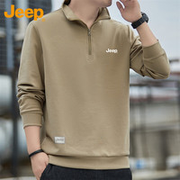 吉普（JEEP）卫衣男春秋季潮流宽松立领长袖T恤男士重磅衣服男装 驼色 XL 