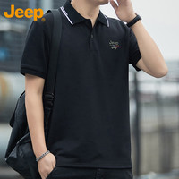 吉普（JEEP）T恤男短袖夏季Polo商务休闲衫男士潮流凉感衣服男装 黑色 4XL 