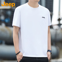 吉普（JEEP）T恤男士短袖春夏季宽松透气凉感潮流圆领上衣服男装 白色 2XL 