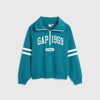 Gap女装秋季LOGO短款法式圈织软卫衣591011美式复古上衣 绿色 170/100A(L)