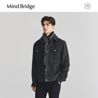 Mind Bridge男士工装翻领夹克冬季羊毛外套2024短款毛呢大衣 175/96A