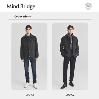 Mind Bridge男士工装翻领夹克冬季羊毛外套2024短款毛呢大衣 175/96A