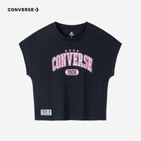 匡威童装男女童短袖T恤夏季儿童针织短T上衣 正黑色 120(6) 