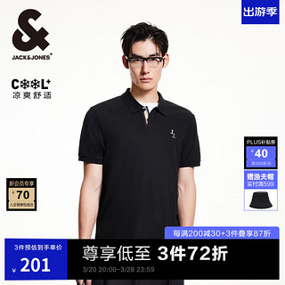 杰克琼斯 杰克·琼斯（JACK&JONES）25年男装短袖POLO衫男士商务休闲品牌刺绣翻领夏季T恤男 E40黑色 常规 S