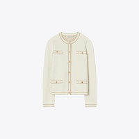 TORY BURCH 汤丽柏琦 撞色圆领长袖开衫 145907 象牙白 120 XS