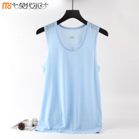 莫代尔男士背心冰丝网孔打底衫纯色运动夏季无袖坎肩宽松速干透气TJ 水蓝 2XL