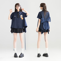 KEIKO 甜系蝴蝶结扎花饰短袖衬衫25夏季学院风小众设计绝美小上衣 S