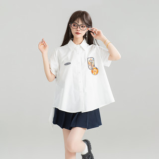 KEIKO 少年感蝴蝶结扎花白色衬衫女25夏季洋气减龄绣标短袖上衣 XL