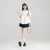 KEIKO 少年感蝴蝶结扎花白色衬衫女25夏季洋气减龄绣标短袖上衣