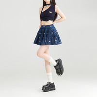 KEIKO 少女风穿搭牛仔背心套装25夏季重工绣花上衣+半身裙两件套