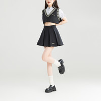 KEIKO 水墨晕染蝴蝶花短袖衬衫女25夏季仙灵轻纱拼接宽松雪纺上衣