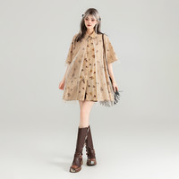 KEIKO 轻纱拼接碎花短袖衬衫女25夏季新中式盘扣饰别致泡泡袖上衣 S