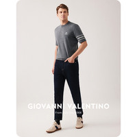 卓凡尼·华伦天奴（GIOVANNI VALENTINO）抗菌套头圆领针织衫春秋季短袖商务休闲打底衫男士毛衣 铅灰 XL 