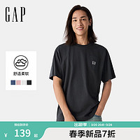 Gap 男女装2025春季纯棉刺绣logo口袋短袖T恤简约风上衣725620 深灰色 XL (180/100A)亚洲尺码