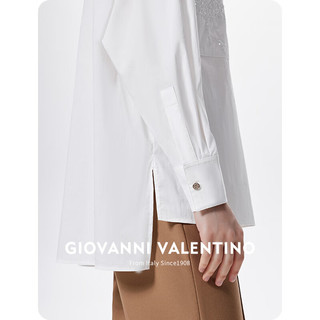 卓凡尼·华伦天奴（GIOVANNI VALENTINO）时尚意式长袖衬衫女士春夏季薄款棉质圆领衬衣通勤白色上衣