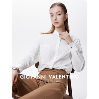 卓凡尼·华伦天奴（GIOVANNI VALENTINO）时尚意式长袖衬衫女士春夏季薄款棉质圆领衬衣通勤白色上衣