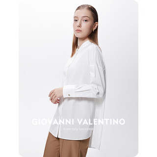 卓凡尼·华伦天奴（GIOVANNI VALENTINO）时尚意式长袖衬衫女士春夏季薄款棉质圆领衬衣通勤白色上衣