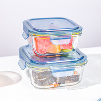 乐唯诗高硼硅玻璃保鲜盒耐高温带盖汤杯密封饭盒可微波隔夜燕麦酸奶碗 一体盖【正方形】大中小