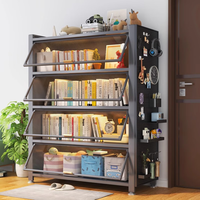 星之韵家用钢制书架置物架多层落地书柜客厅书房阳台手办图书收纳储物柜 五门六层-高176cm-（简约白） 长90*深42cm（洞洞板客服）