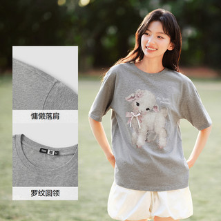 森马 Semir短袖T恤女中长款设计感图案2025蝴蝶结纯棉宽松夏装可爱