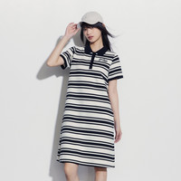 Gap女装2024夏季款撞色条纹polo领短袖针织连衣裙卫衣裙535638