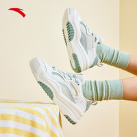 安踏波浪鞋板鞋女鞋小白鞋软底厚底增高潮流百搭复古运动鞋休闲鞋 象牙白/浅青灰-2 36.5 (6女)