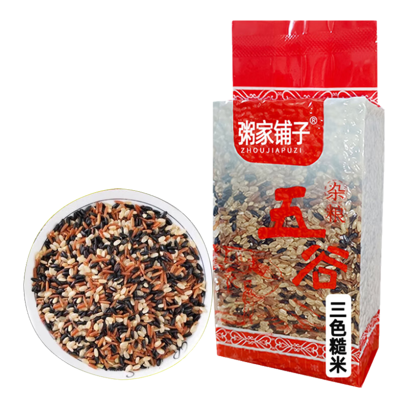 粥家铺子（ZHOUJIAPUZI）三色糙米低脂粗粮主食大米五谷杂粮五色糙米红米黑米七色糙米饭团