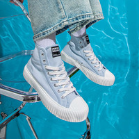 KAPPA卡帕男鞋高帮帆布鞋子男2025春季百搭休闲运动鞋黑色厚底板鞋 云水蓝 37