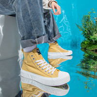 KAPPA卡帕男鞋高帮帆布鞋子男2025春季百搭休闲运动鞋黑色厚底板鞋 甘草黄 42