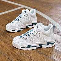 KAPPA卡帕男鞋运动鞋篮球鞋2025高帮休闲板鞋时尚百搭潮鞋子男 经典白/森林绿 35