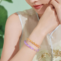 六福珠宝 足金硬金工艺小黄金手链水晶手串单件 金重约0.20克-粉水晶