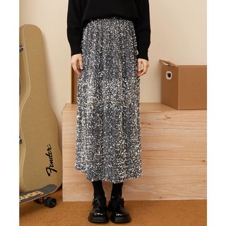 A02 丝绒亮片半身裙高腰直筒开叉裙子女宴会优雅显瘦中长款a字裙