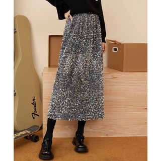 A02 丝绒亮片半身裙高腰直筒开叉裙子女宴会优雅显瘦中长款a字裙