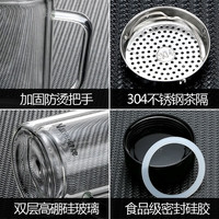 富光男士双层玻璃杯大容量办公室泡茶杯茶水分离耐高温家用车载水杯子 海浪蓝【双层高硼硅玻璃】 570ml