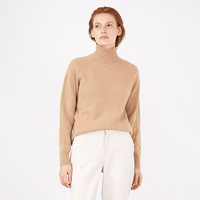 【特享5折】SUNSPEL春秋女士羊羔毛漏斗领高领针织衫温暖毛衣女 浅驼色