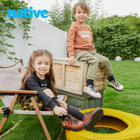 Native秋冬森野寻趣欧包靴马丁靴户外亲子徒步休闲鞋时尚短靴 燕麦奶&北极熊印花&黑色（成人） 42