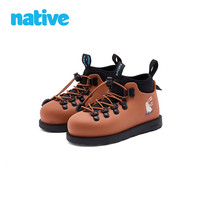 Native秋冬森野寻趣欧包靴马丁靴户外亲子徒步休闲鞋时尚短靴 燕麦奶&北极熊印花&黑色（儿童） 24