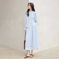 DUIBAI 2024春秋装捏褶圆领不对称分割门襟长款半裙女式立领套装