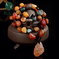 KULV 玛瑙原石项链天l然阿拉善女五彩葡萄干糖心玉石吊坠不规则七彩石 花色 阿拉善玛瑙项链